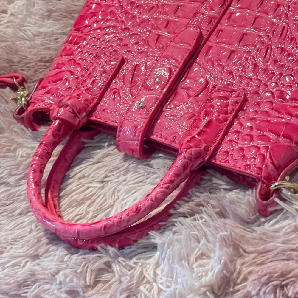 Hot Pink Croc Embossed Satchel‎ Bag | Luxury Statement Handbag | Crossbody Purse